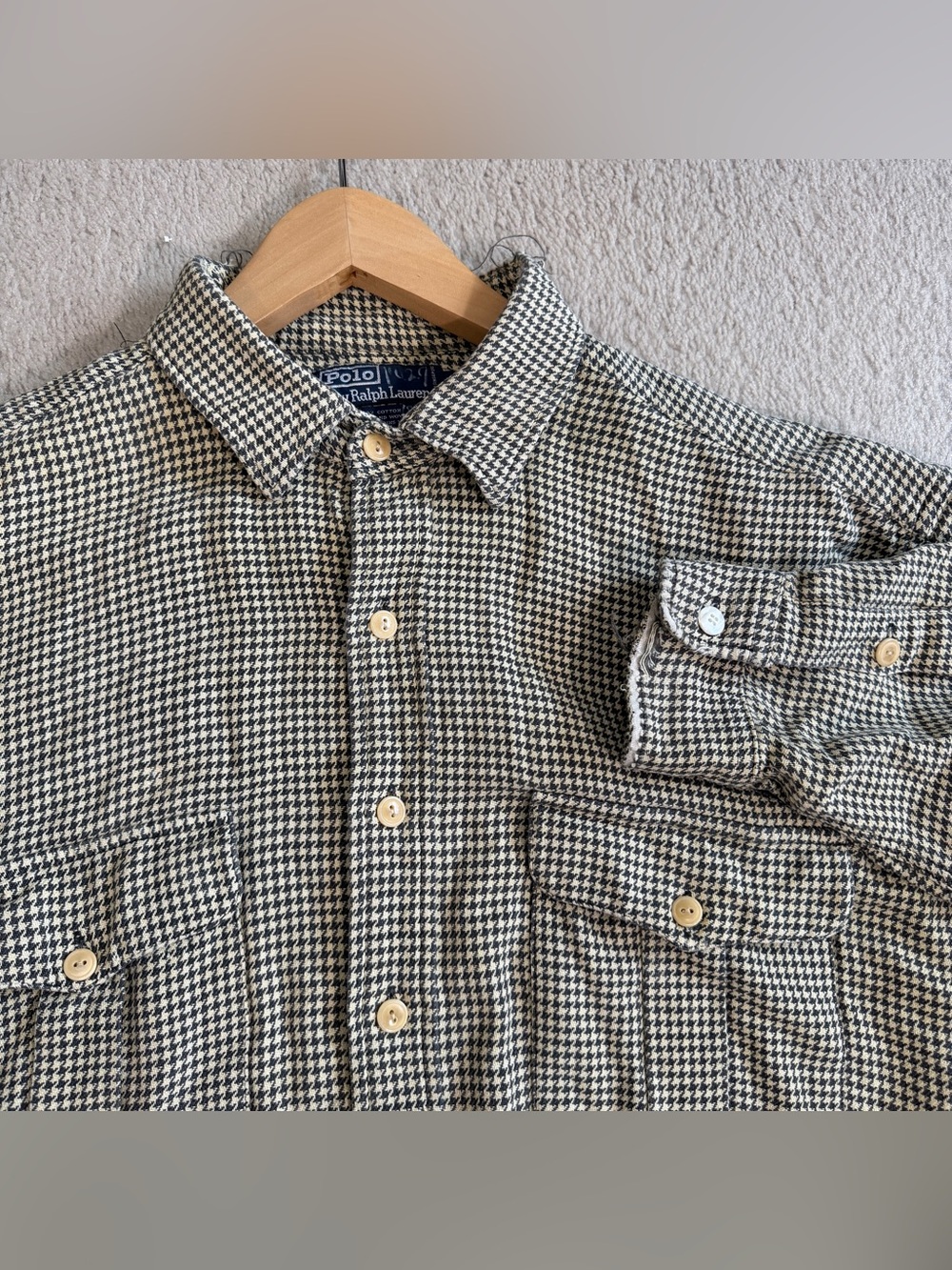 Vintage hand woven polo Ralph Lauren distressed houndstooth shirt flowy XL plaid